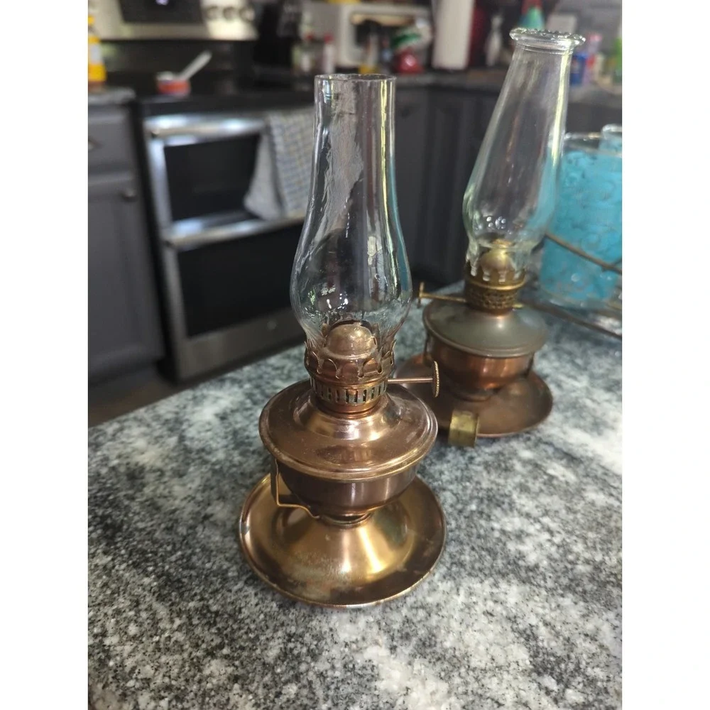 3 Vintage Kerosene Lamp Glass Chimney Copper Finish 2 Positions